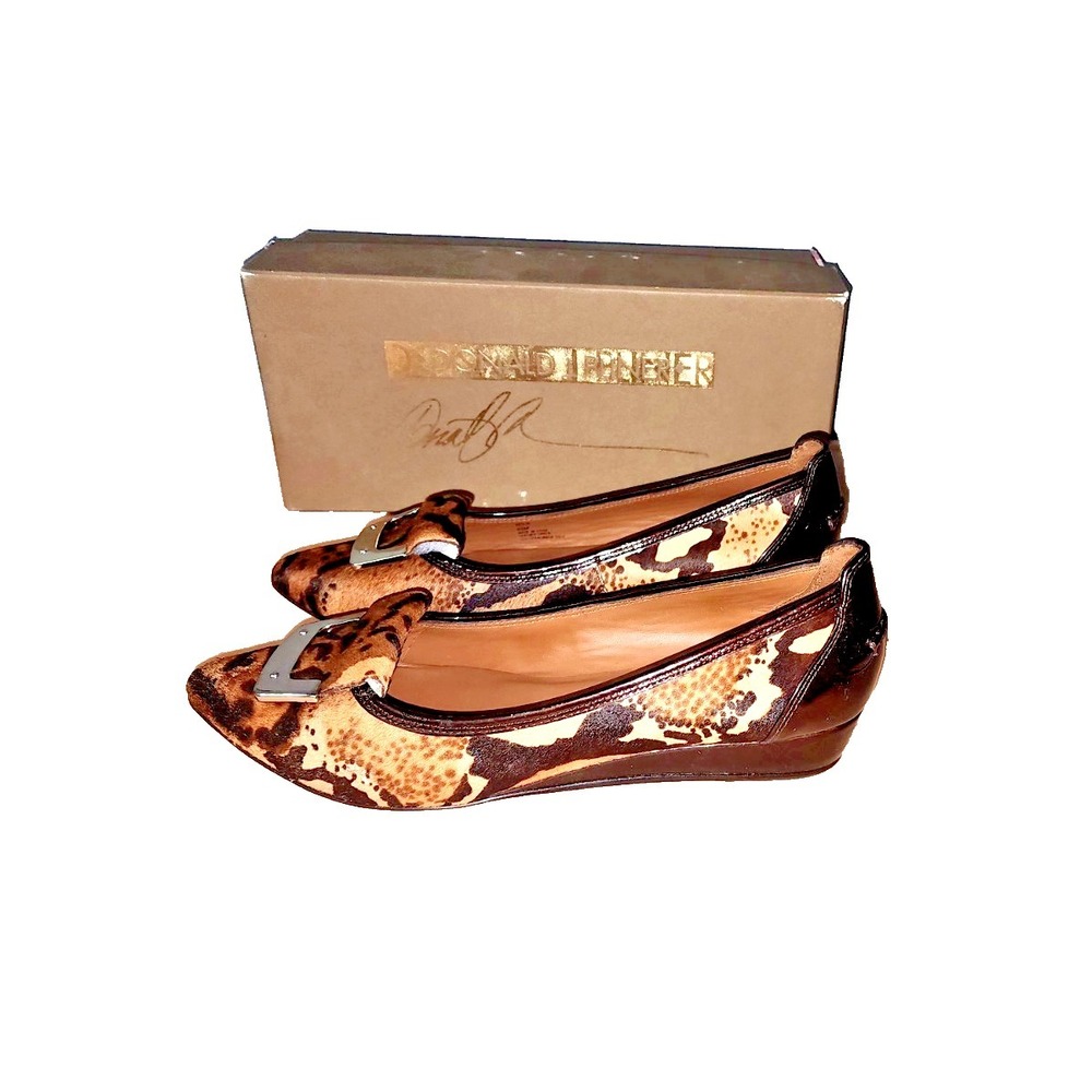 Donald J‎ Pliner Animal Print Calf Hair Patent Leather Wedge Shoes Sz 6.5